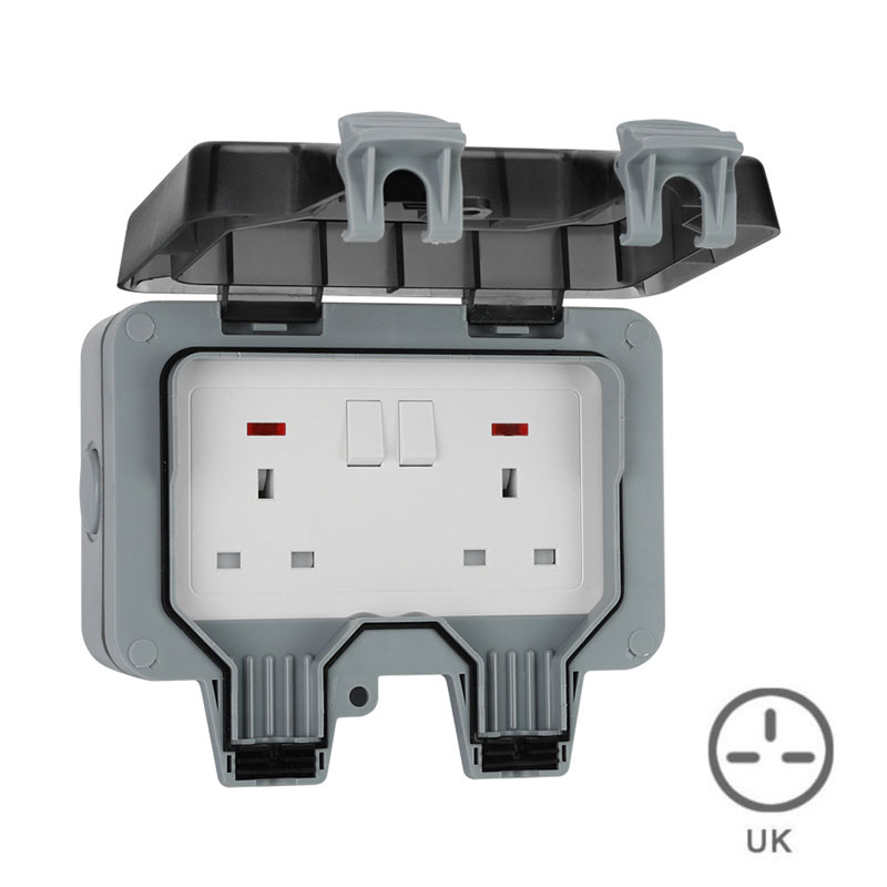 IP66 Weatherproof Waterproof Outdoor Wall Power Socket 16A Double Electrical Outlet USJ99: uk