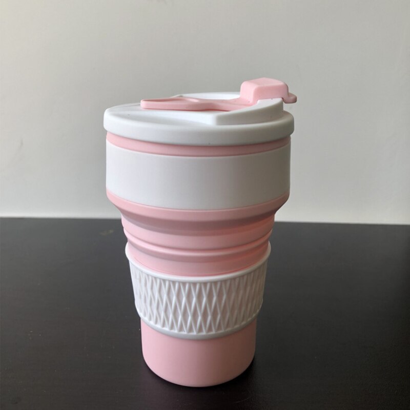 Opvouwbare beker, voedselveilige opvouwbare waterbeker, telescopisch opvouwbaar, reisbeker: Roze
