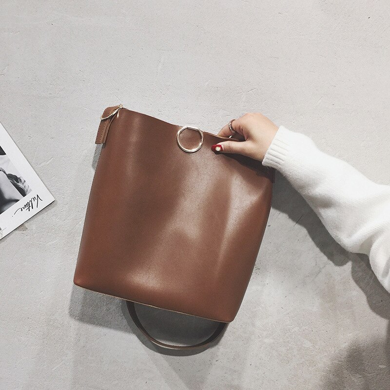 fest Farbe groß Tasche Frauen's Winter Stil cool unterschiedlich Größe Taschen Pu Eimer Tasche lässig Crossbody Tasche