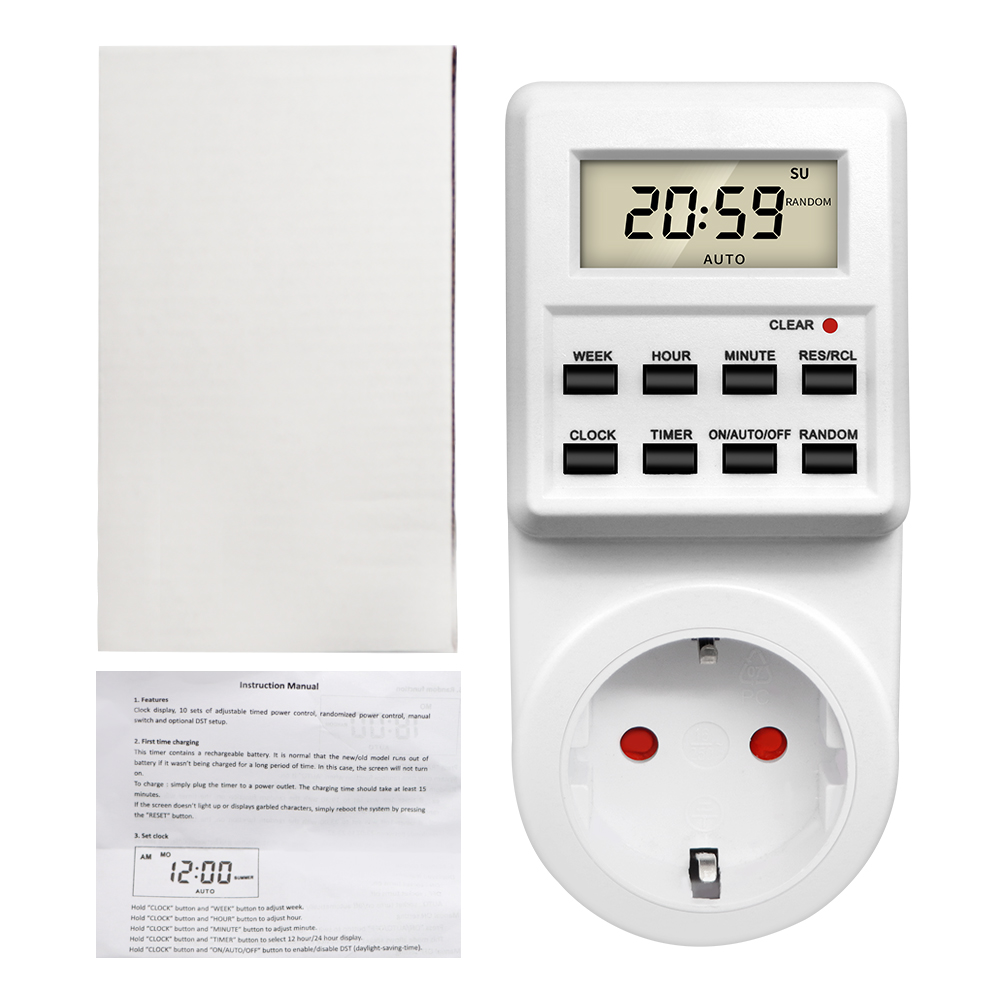 TM03 Digital Timer Switch Socket 24 Hour Cyclic Kitchen Timer Outlet Programmable Timing Socket EU UK AU US BR FR IT TH Plug