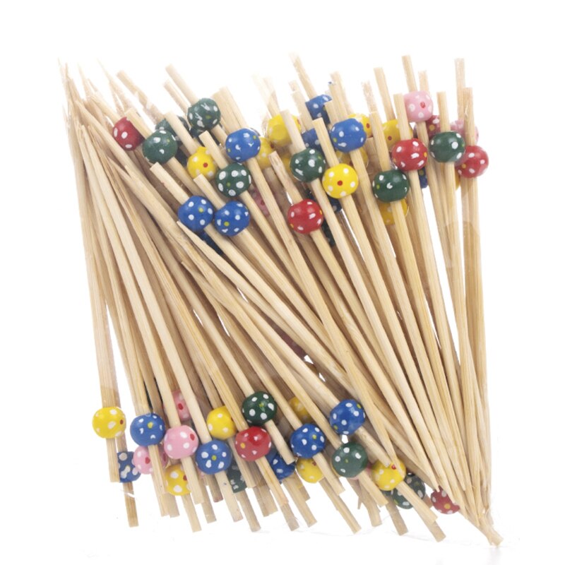 100PCS Gold Beads Bamboo Fruit Sticks For Kids Cocktail Decoration Picks Salad Sandwich Buffet Toothpicks Wedding Party Supply