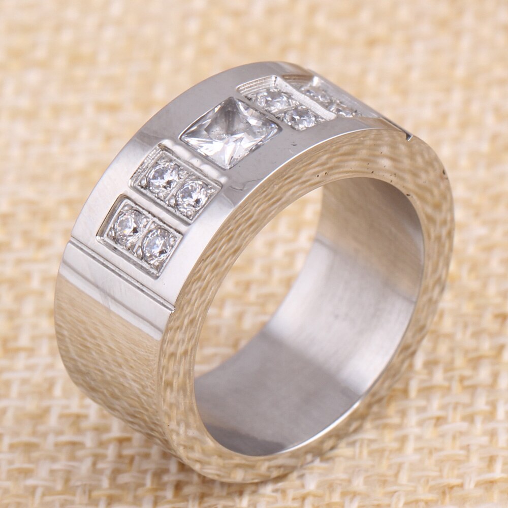 Silver Plated Stainless Steel Crystal Ring Female Titanium Wedding Ring For Women Size 6-10