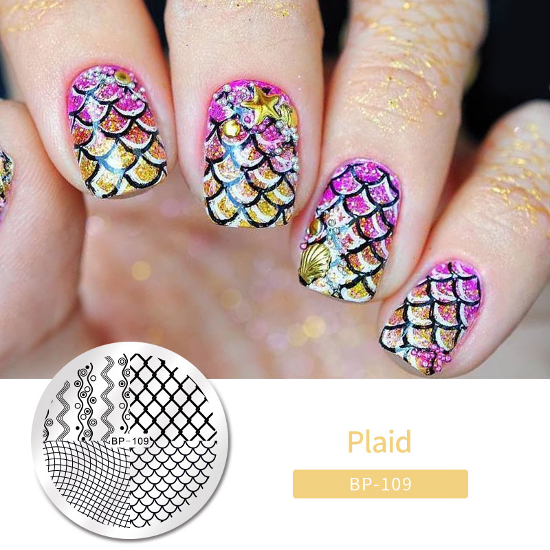 Geboren Mooie Plaid Lijn Patroon Stempelen Platen Rvs Nail Art Stamp Template Diy Afbeelding Afdrukken Stencils Gereedschap: BP-109