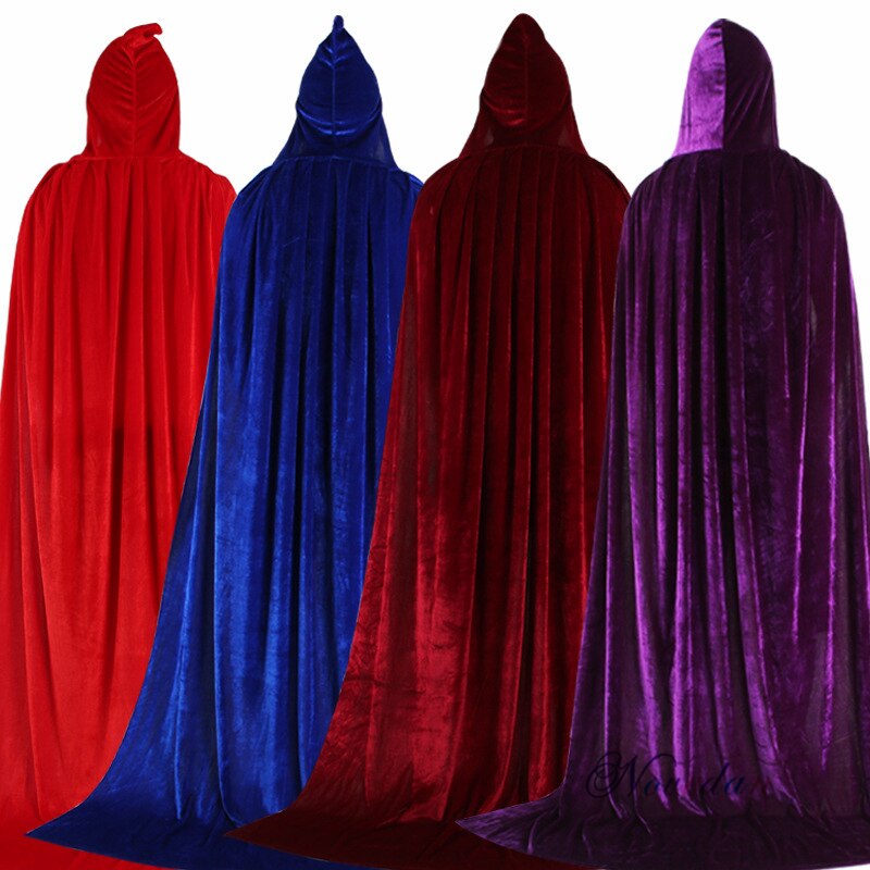 Adulto crianças halloween veludo capa com capuz traje medieval bruxa wicca vampiro elfo purim festa de carnaval