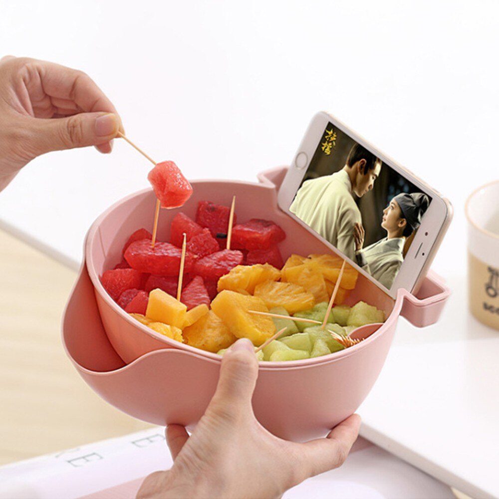 Bowl Dish Box Double Layer Dry Fruit Snacks Seeds Containers Phone Garbage Holder Plastic Storage Box Jewelry Organizer