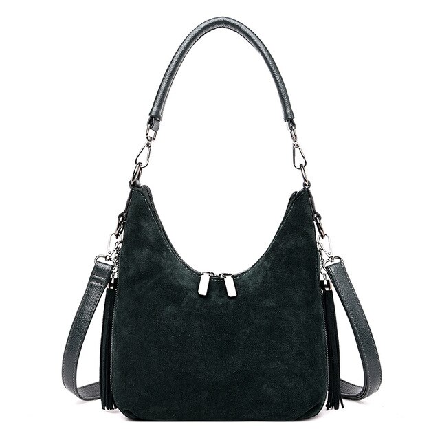 Ladies Suede Leather Hand Bags Luxury Handbags Women Bags Tassel Crossbody Bags for Women: Green