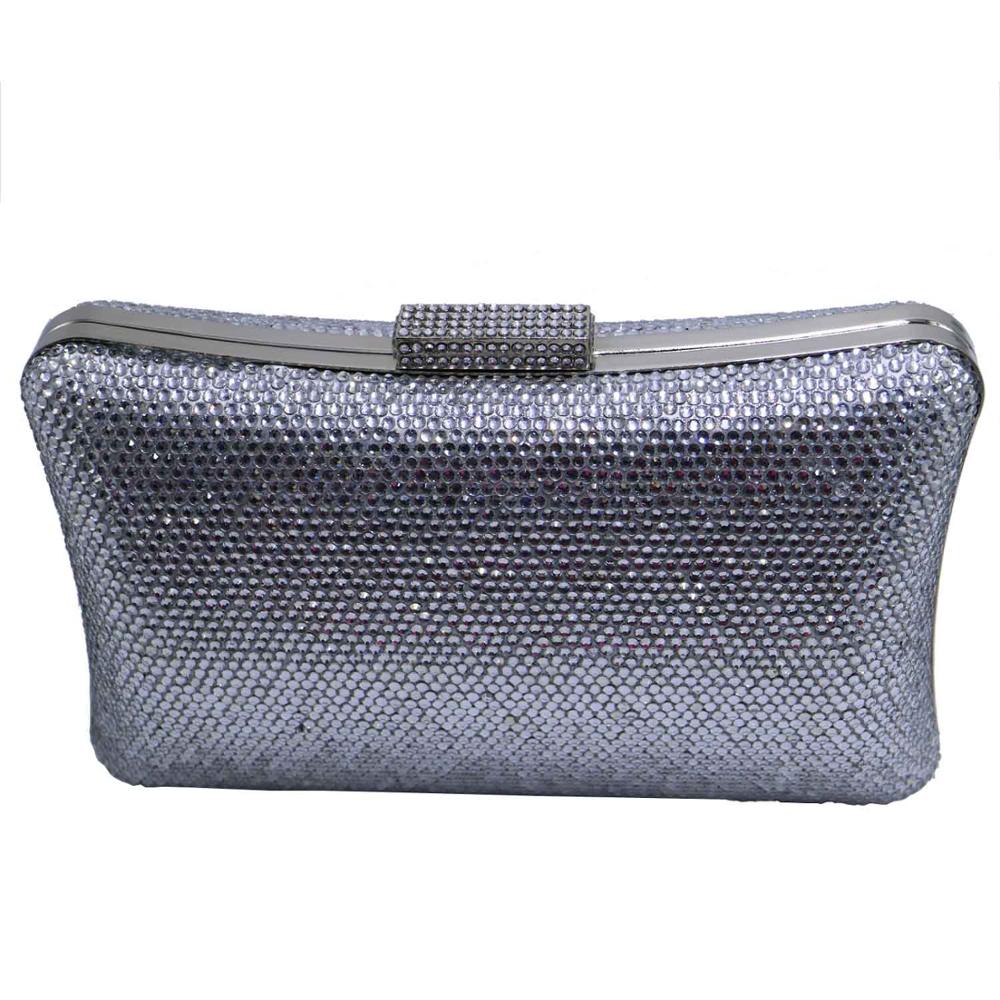 Bolso de mano cuadrado de para mujer, bolsa de noche con cristales azul marino, a juego y de noche para zapatos, boda, graduación: P-Silver