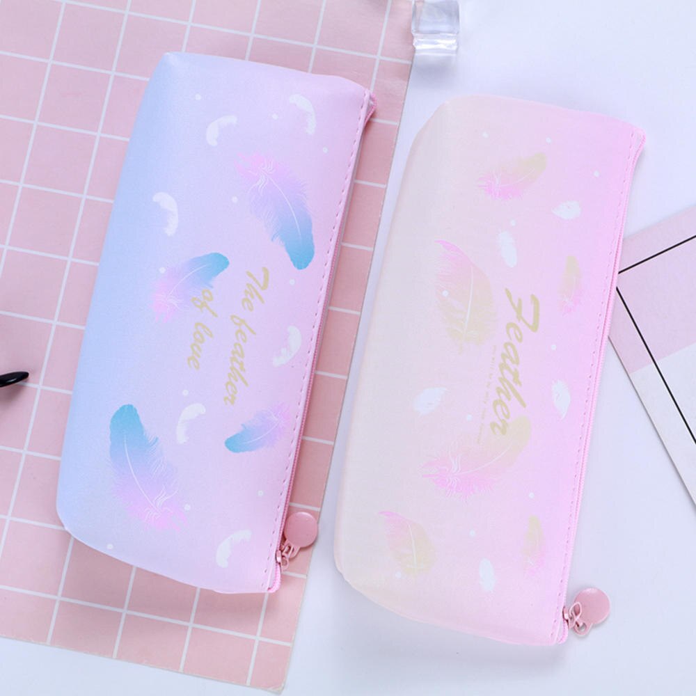 Estuche de lápices de plumas Kawaii, bolsa organizadora de soporte para lápiz de gran capacidad con cremallera para estudiantes, caja de lápices para Colegio, suministros