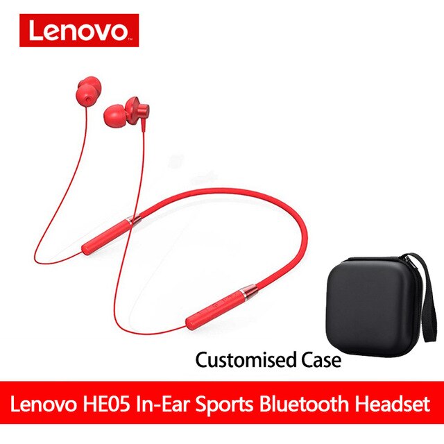 Lenovo Earphones Bluetooth Wireless Stereo Sports IPX5 Waterproof Sport Earbud Headset Noise Reduction Magnetic Runing Headset: red add case