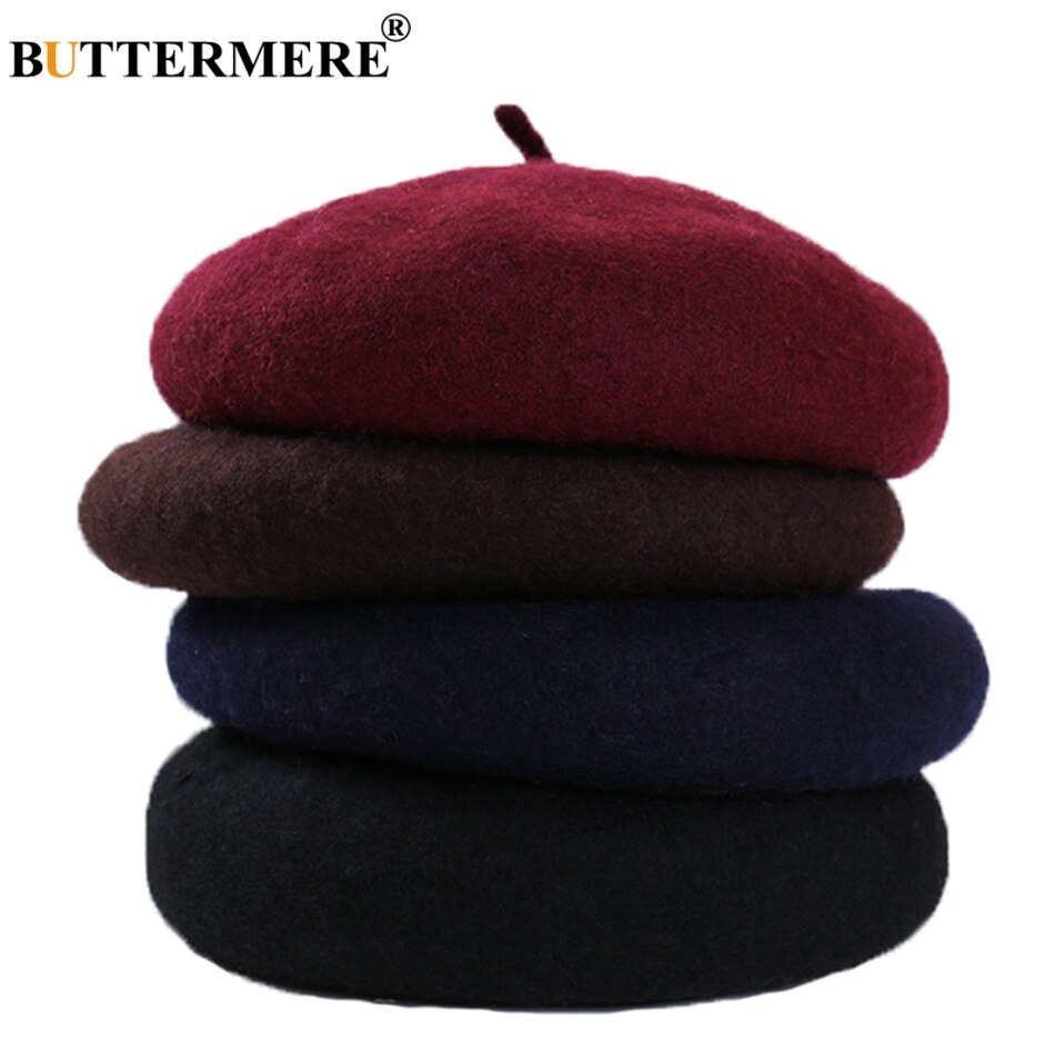 BUTTERMERE Women Wool Beret Hat Winter White Artistic Hats Ladies Solid Color Cashmere Soft Female French Painters Hats