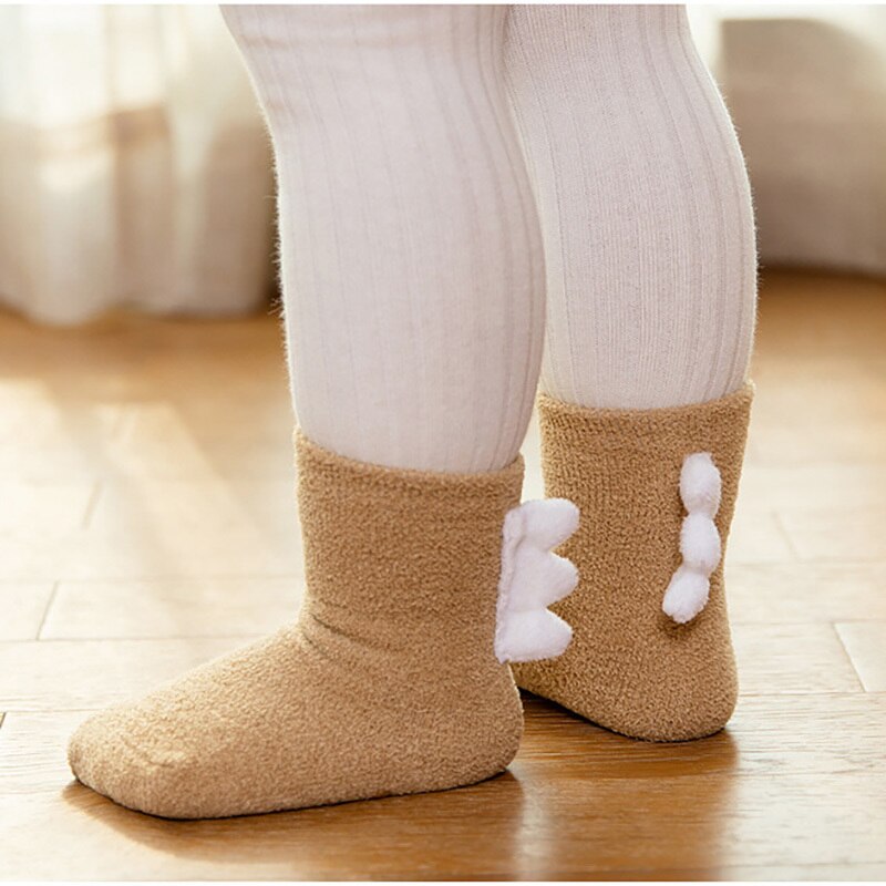 Winter Warm Coral Fleece Baby Socks Soft Thicken Terry Toddler Socks Cute Cartoon Dinosaur Infant Non-slip Floor Sock Boys Girls