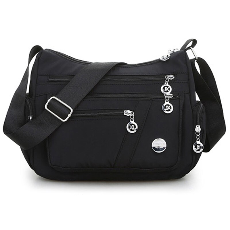 Las mujeres bolsa de Nylon impermeable bolsas de mensajero para mujer bolso de hombro bolso Casual bolsos: black