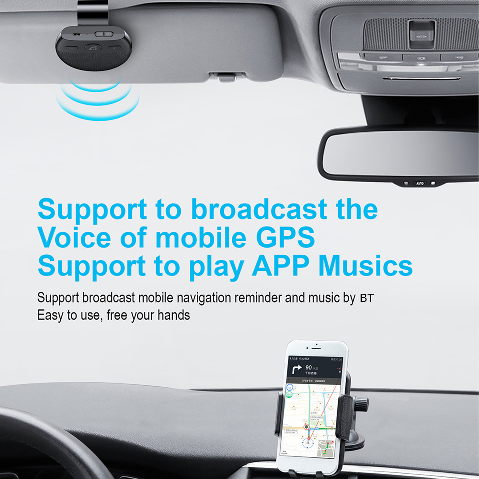 BT Car Speaker Hands Free Speakerphone USB Charging Speakerphone with Clip for Clear Hands-Free Call Music Wireless Car Speaker