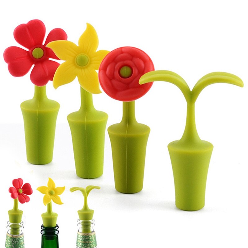 1Pc Silicone Flower Shaped Wine Stoppers Leak Wine Beer Bottle Cork Stopper Plug Wine Bottle Sealer Cap Barware Bar Kitchen Tool