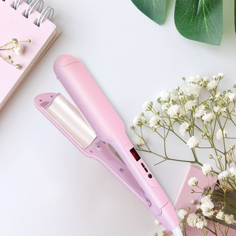 Curling Tongs Wand Deep Waver For Waves Curling Iron Tourmaline Ceramic 2 Barrel Hair Styler Volume Styling Tools: Pink US