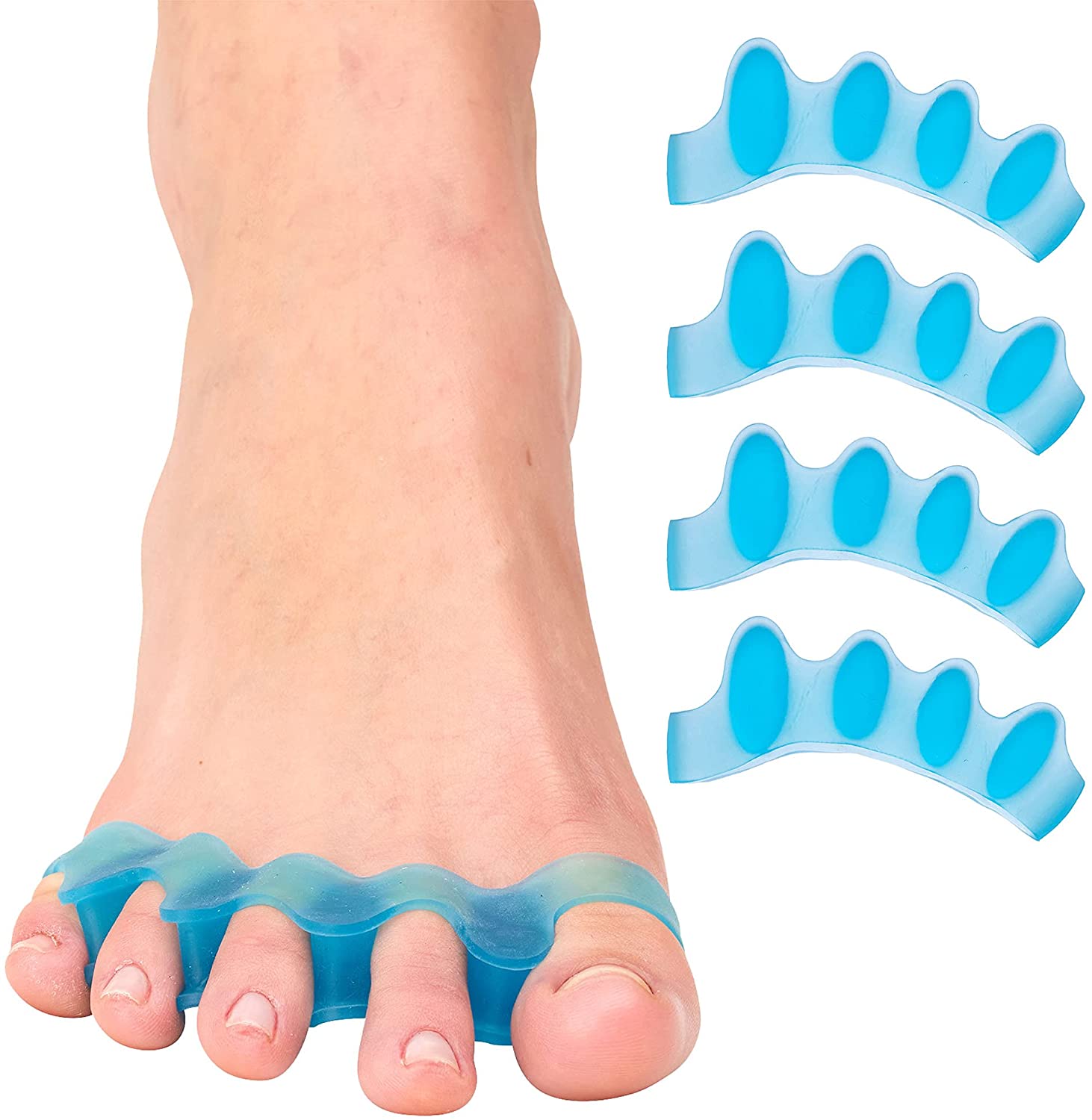 Separadores de dedos de los pies para corregir juanetes y restaurar los dedos de los pies a su forma Original, estirador de dedos del pie alisador correctores de dedos grandes, 1/2 pares: 1 Pair Blue