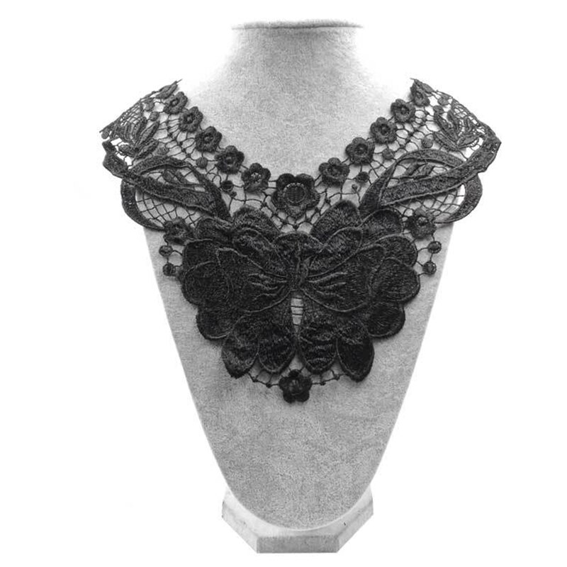 1pc 100%  polyester spets blomma halsband spets krage spets trim diy broderi franska spets tyg halsringning applikation sy hantverk: Svart