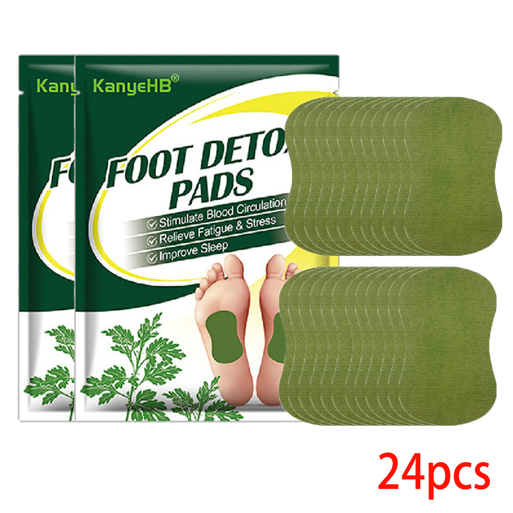 Detox Foot Patches Pads 12/24Pcs Natural Herbal Wormwood Artemisia Argyi Feet Body Toxins Cleansing Relieve Stress Help Sleeping: light green
