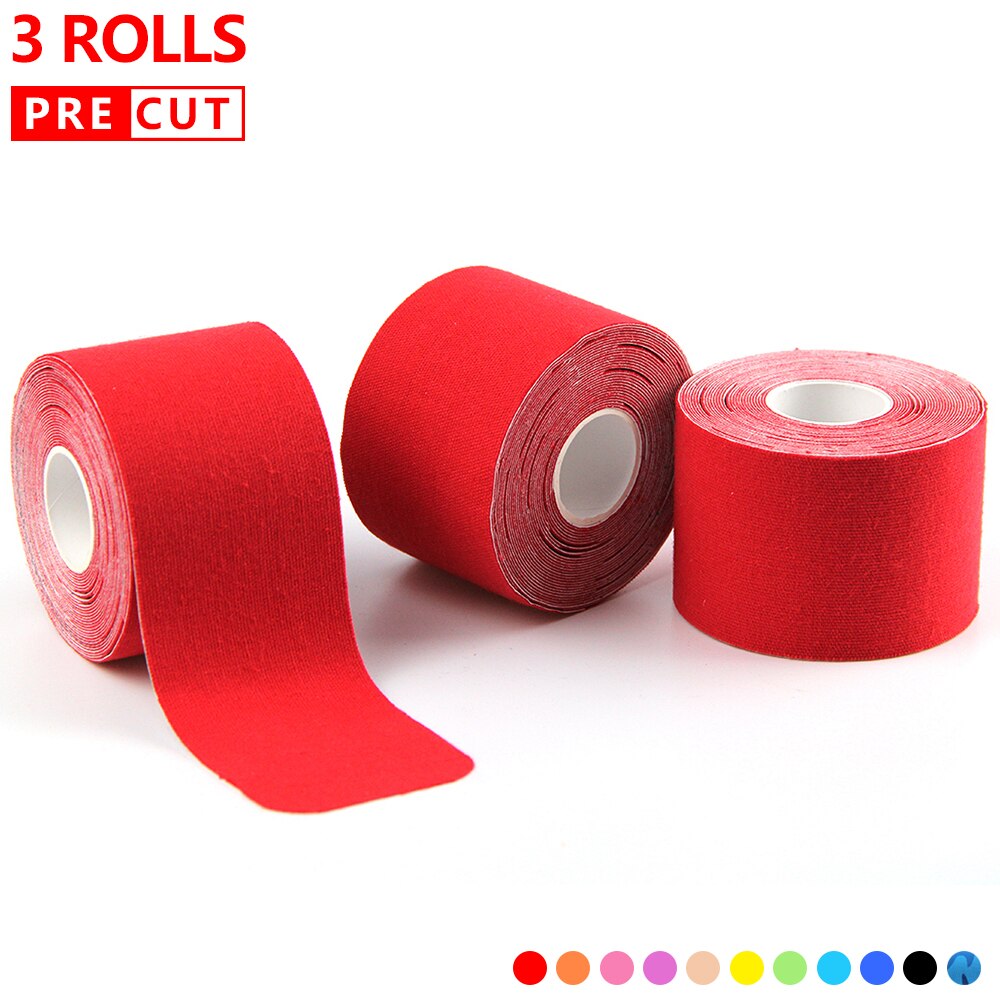 3 Rolls Precut Kinesiology Tape Elastic Adhesive Muscle Bandage Cotton Waterproof Sports Physio Cure Injury Support Tape 5cm*5m: Red