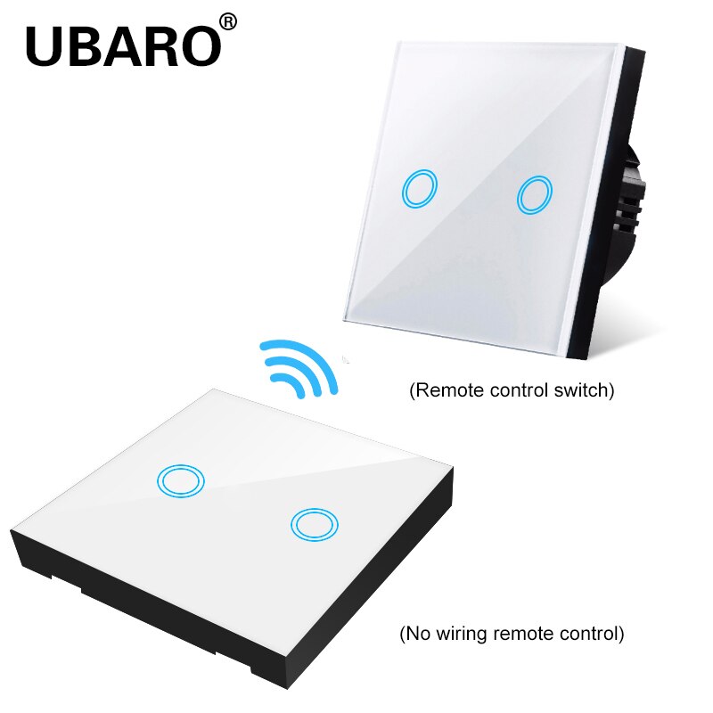 UBARO EU/UK100-240V Wireless Controller Crystal Glass Screen Smart home wall light lamp RF433 Controller Touch switches 2Gang