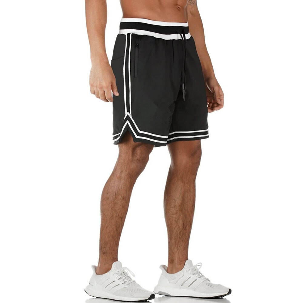Løbende sports shorts mænd gym fitness korte bukser jogging træning træning bermuda sort grå bunde mandlige hurtige tørre strand shorts: Sort / M