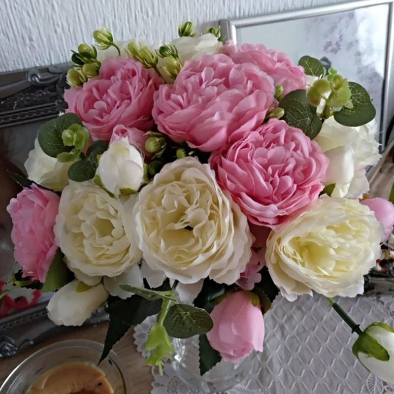 roze grote pioen kunstbloemen elegante mooie zijden nep bloemen blossom pioenen bruiloft home party decoratie blad