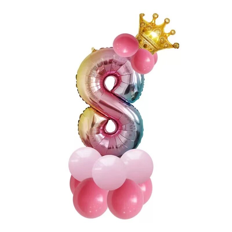 17 Stks/set 32 Inch Regenboog Nummer Folie Ballonnen Crown Digitale Helium Ballon Bruiloft Decoratie Verjaardag Feestartikelen: Gradient 8
