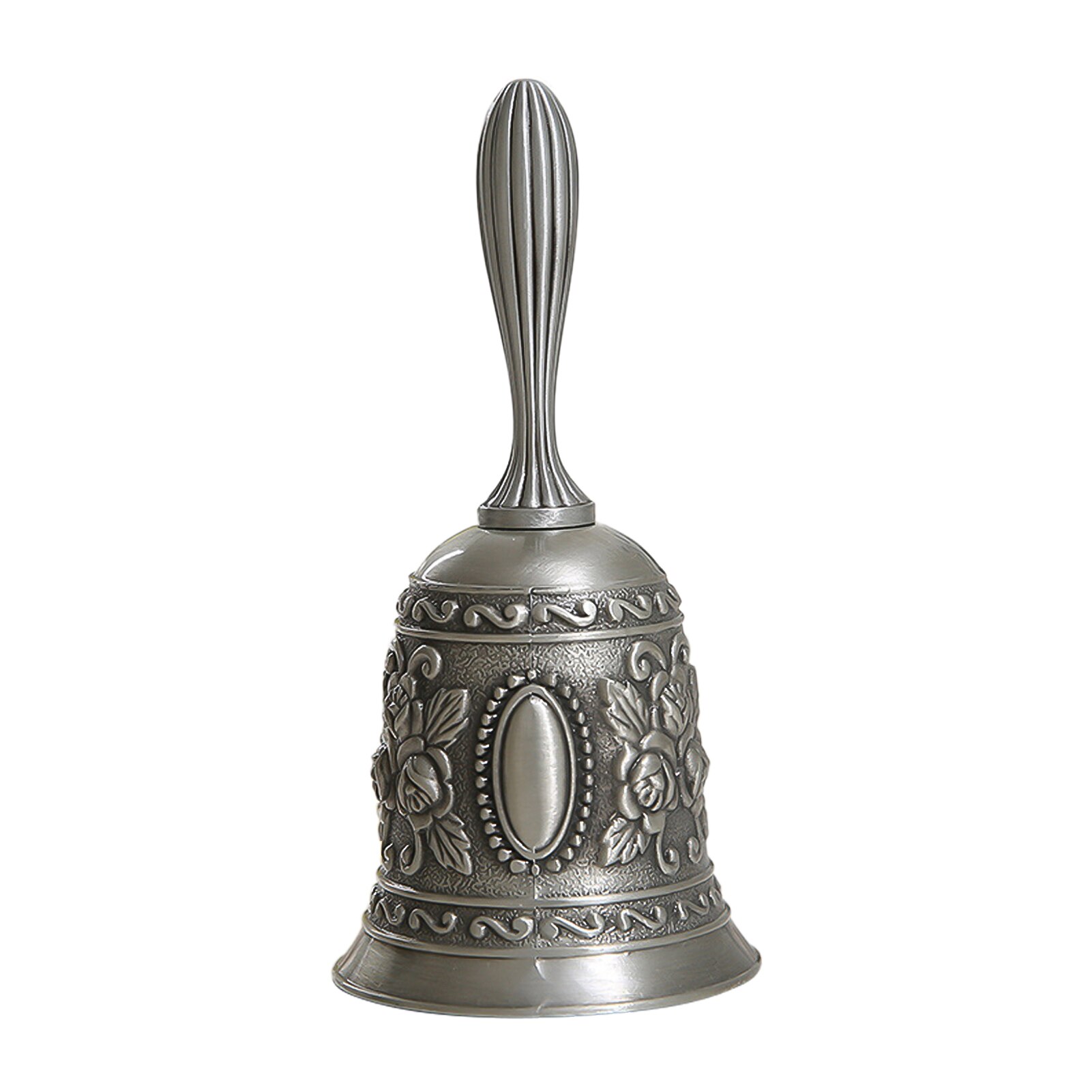 Multifunctional Hand Bell Call Bell Musical Instrument for Home School Church Restaurants: Silver with flower