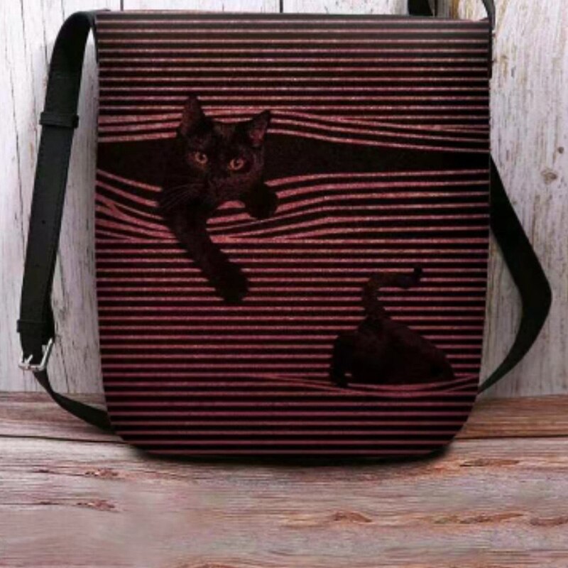 Women Clock and Cat Printing Messenger Bag Vintage Tassel Bag Lady All-match Pack for Women: 12