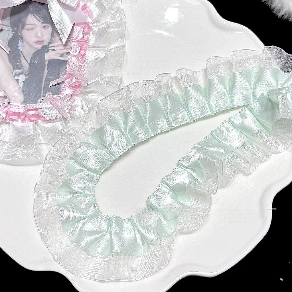 Cinta de encaje plisado de satén de Organza de doble capa, 1 metro, 3,8 CM de ancho, bolsas de Lolita, tela decorativa, adorno de volantes, decoración de bolsa Ita DIY: oro claro