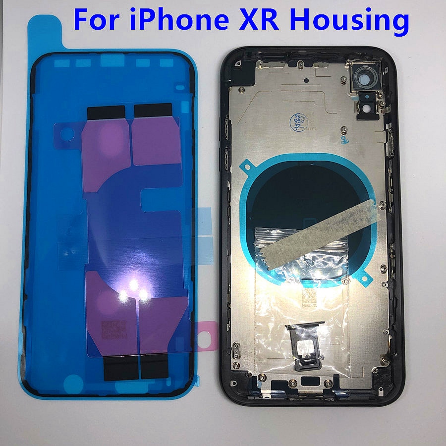 Parte trasera de repuesto para iPhone XR carcasa trasera marco medio y cubierta trasera de cristal con piezas pequeñas