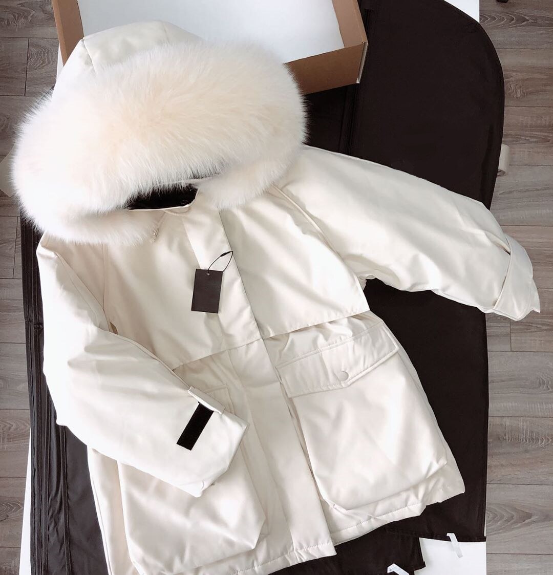 Lusumily Nieuwkomers Extra Grote Fur Hooded Winter Wit Donsjack Vrouwen-20 Graden Thicken Parka Warm Sash Tie up Sneeuw Jas