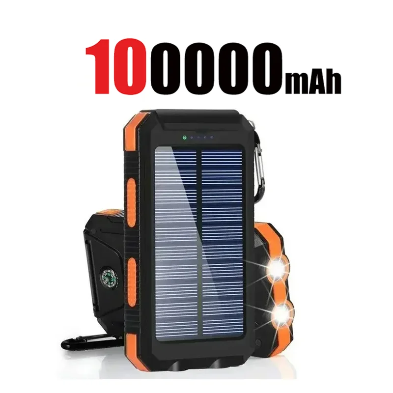 200000mAh Power Bank Fast Charging Outdoor Large Capacity External Battery Solar PowerBank Flashlight For iPhone Huawei Xiaomi: Transparent