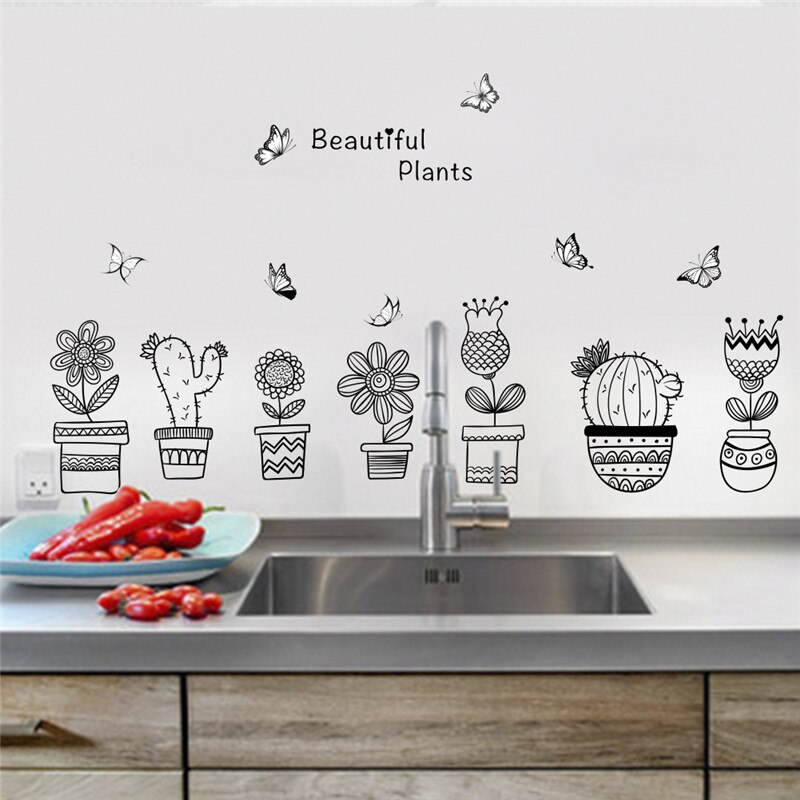 Potteplante blomst sommerfugl wallstickers decalques boligdekoration adesivo de parede boligdekoration wallsticker wallsticker vægmaleri plakat