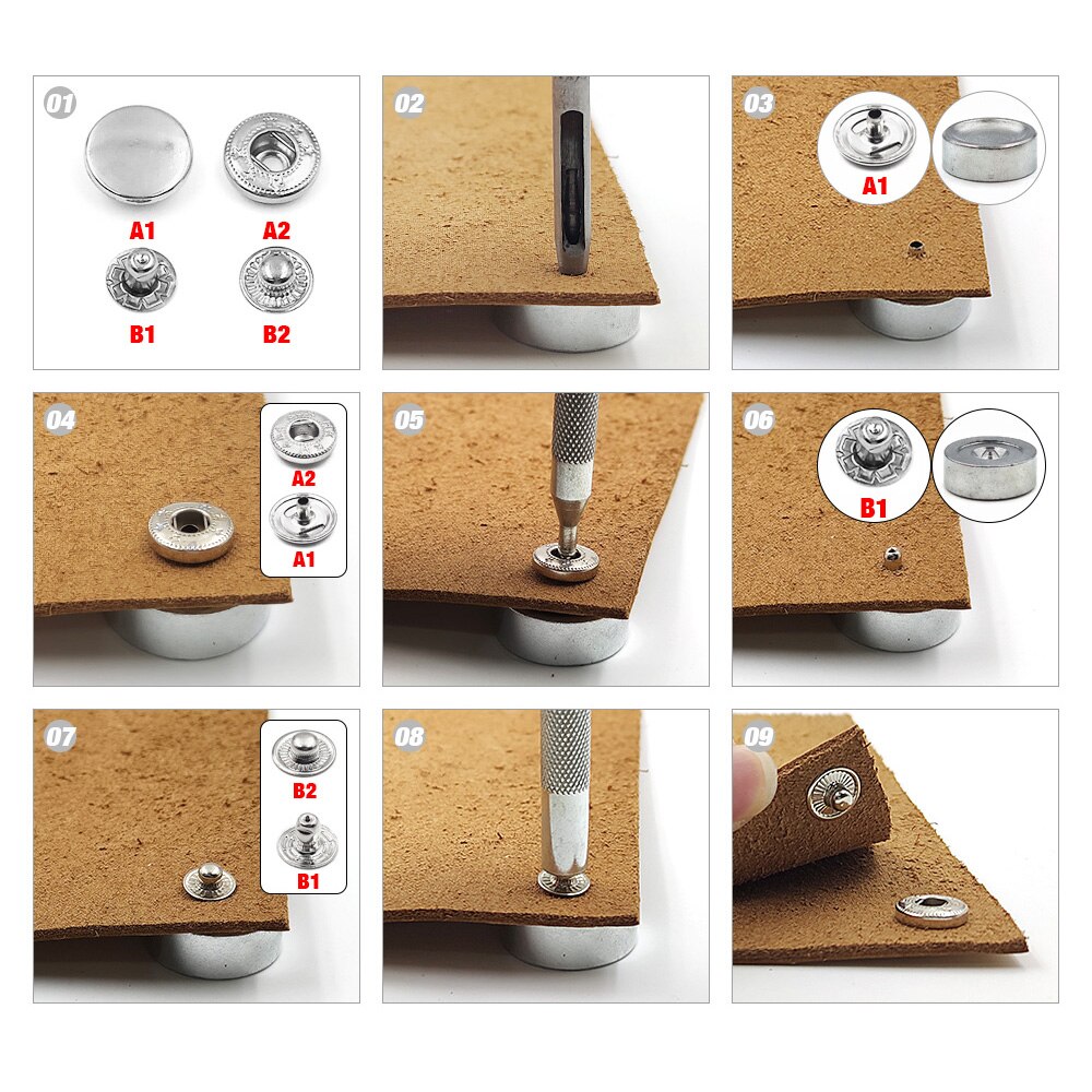 50 juegos 655/633/831 sujetadores a presión de Metal botón a presión botón de costura para ropa DIY bolsas de ropa zapatos artesanía de cuero