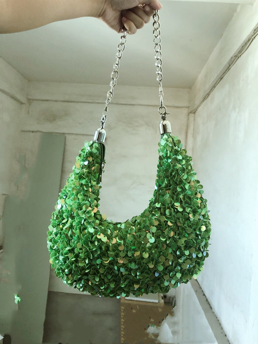 Bolso de charol con lentejuelas para mujer, bandolera de mano versátil informal de estilo coreano de alta gama