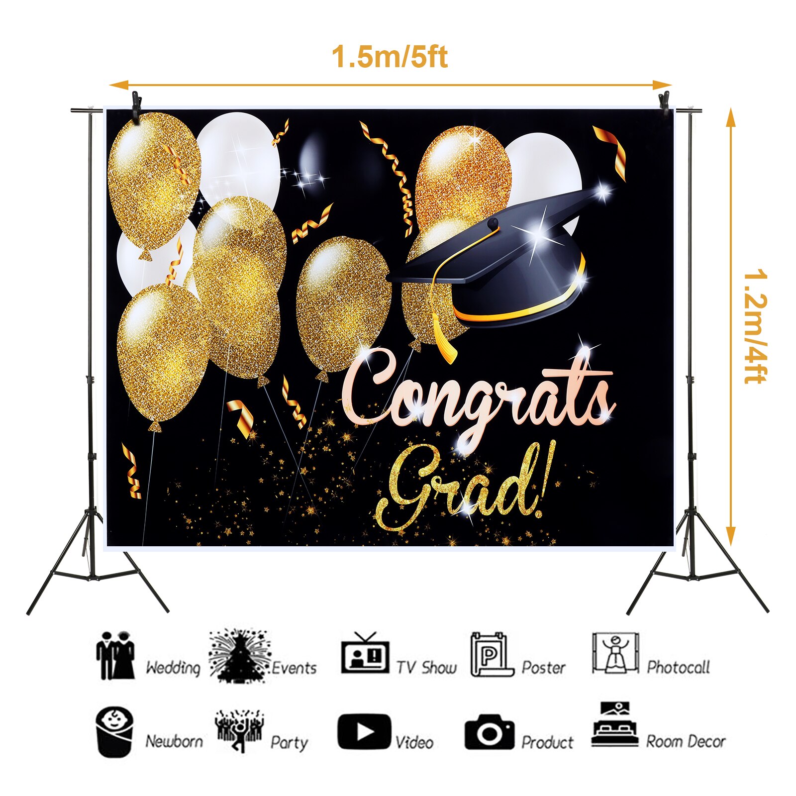 Xgood 5X4 Ft Congrats Grad Fotografie Achtergrond Goud Ballon Afstuderen B