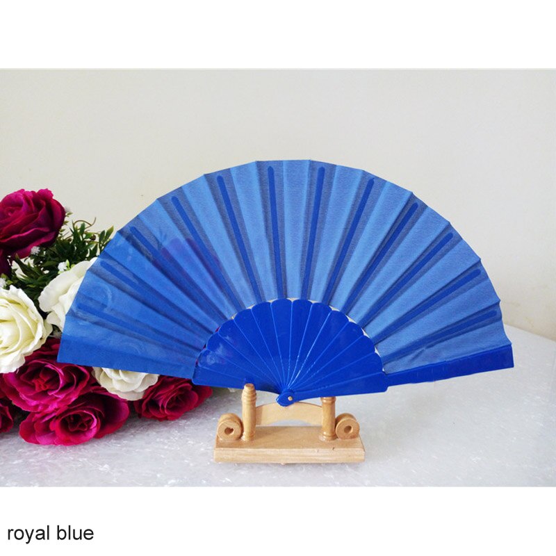 Abanico de plástico de poliéster y algodón para decoración del hogar, accesorio plegable de 13 colores, ideal para fiestas, baile al aire libre, portátil, 23cm de longitud, 1 Uds.: royal blue