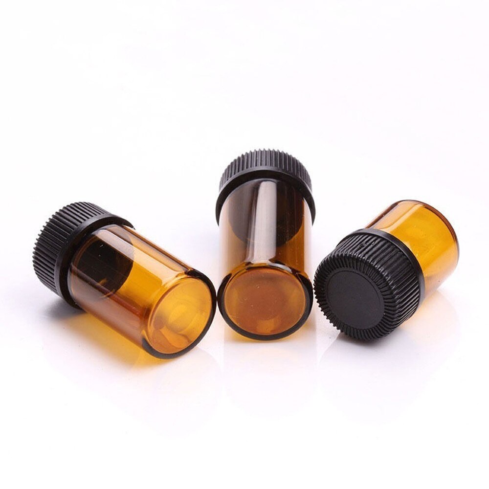 10PCS 1/2/3/5ml Glass Essential Oil Storage Bottle Vials Cosmetic Container Jar Orifice Brown Reducer & Cap Refillable Bottles