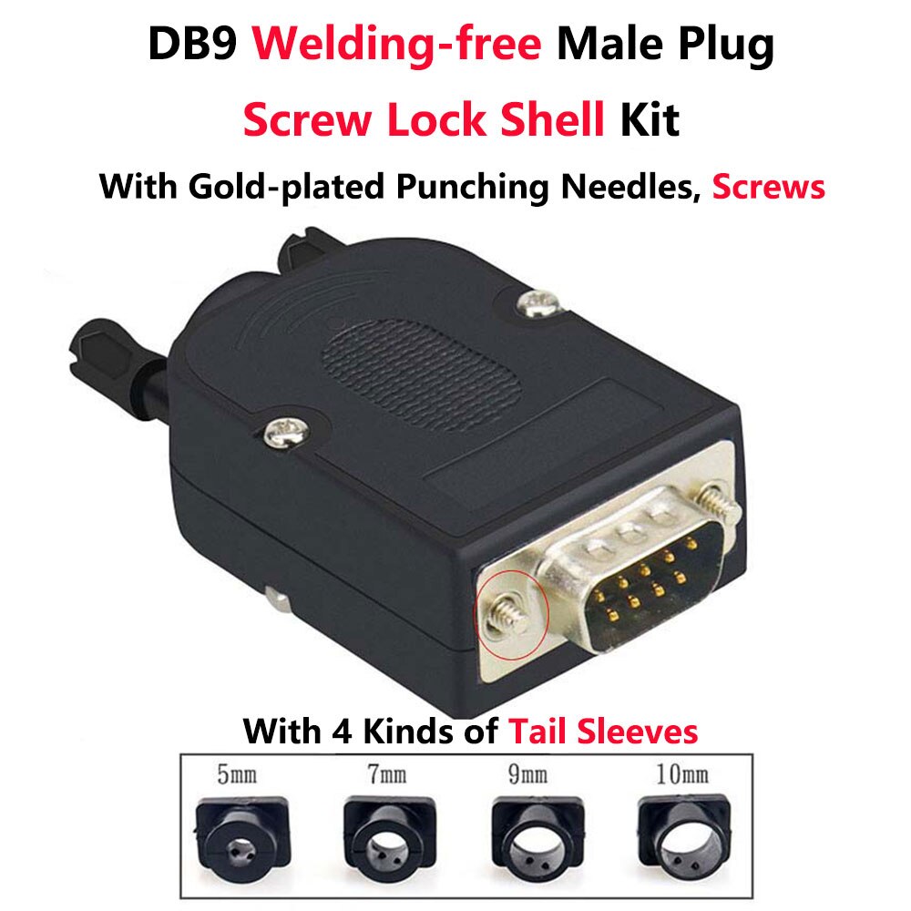 DB9 Welding-free Male Plug Female Socket Screw Lock Shell Kit RS232 9 Pin Serial Port Connector 485 422 Interface D-Sub9 Adapter: Male Punching Screws