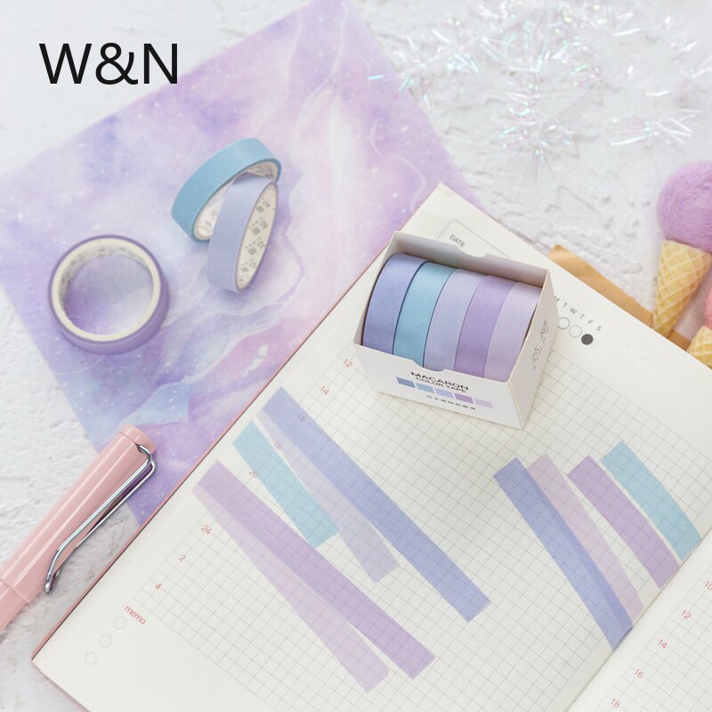 5pcs/lot Cute Solid Color Washi Tape Set Scrapbooking Decorative Adhesive Tapes Paper Japanese Stationery School Kawaii Sticker