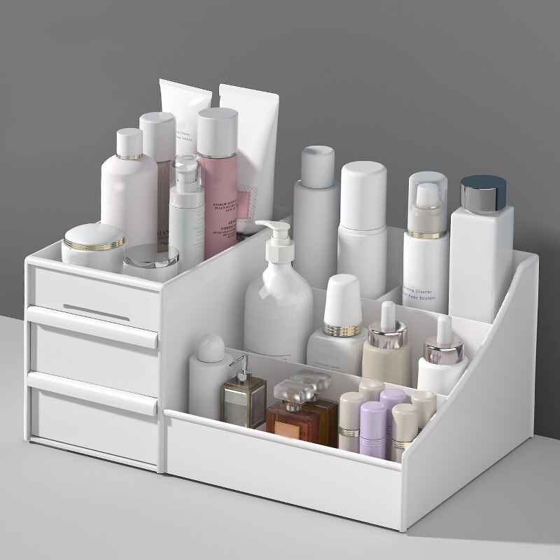 Skuffe kosmetisk opbevaringsboks hjem toiletbord ansigtsmaske læbestift desktop arrangør papirvarer holder: Hvid