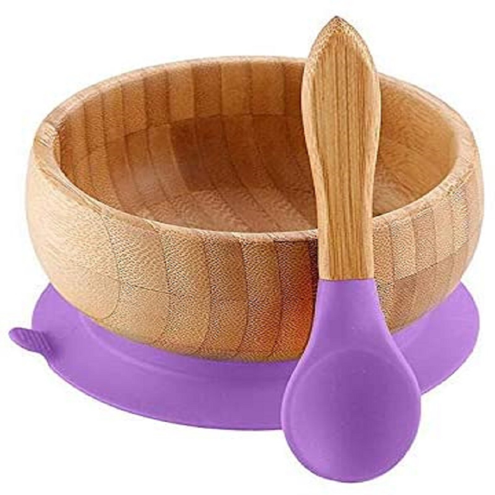 Cuchara de tazón para bebé, cubiertos de alimentación de bambú, inferior de succión libre de BPA, utensilios ecológicos para niños, vajilla de entrenamiento para bebé: Púrpura