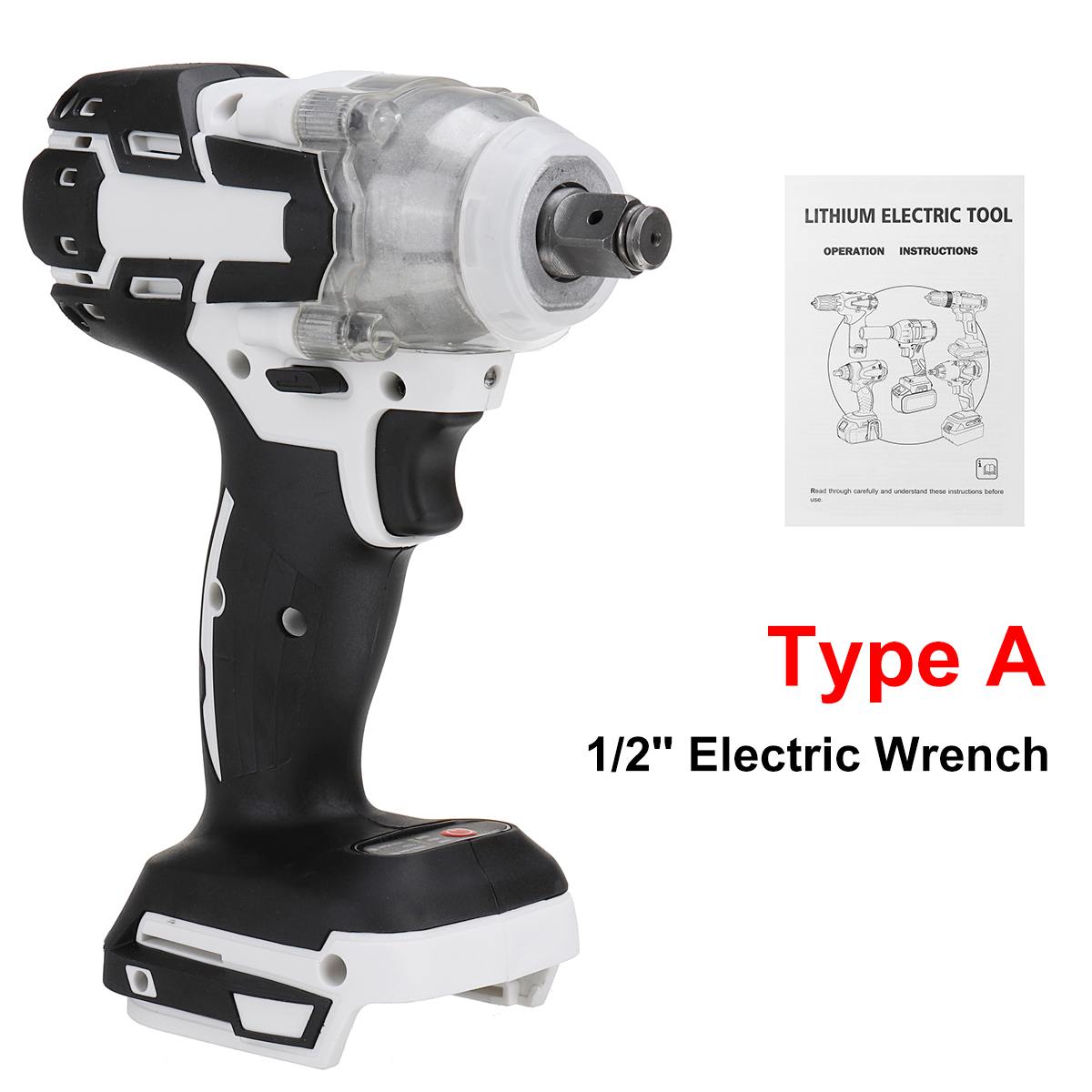 Drillpro Brushless Cordless Electric Impact Wrench Impact Drill 1/2" Rechargeable Wrench Power Tools with 18V Makita Battery: only Electric Wrench