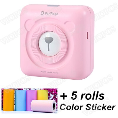 Mini Draagbare Bluetooth Draadloze Paper Photo Printer Pocket Thermische Afdrukken Usb Aansluiting: pink 5 roll sticker