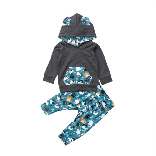 0-18m nyfødte barn baby dreng pige bomuldstøj sæt hættetrøjer + bukser outfit træningsdragt langærmet efterår vinter bomuld