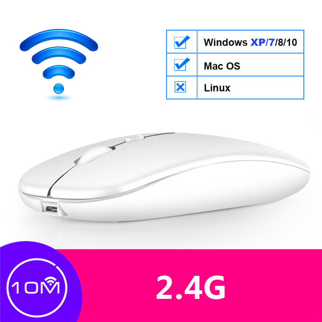 Draadloze Muis Oplaadbare Bluetooth Mouse Geruisloze Mause Wifi Muizen Usb Muizen Voor Pc Desktop Laptop Accessoires Ergonomische Muis: Wireless White