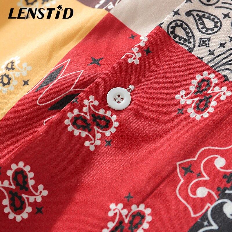 LENSTID Mens Hip Hop Cashew Print Color Block Hawaiian Shirt Harajuku Streetwear Beach Shirt Summer Short Sleeve Oversize Shirts