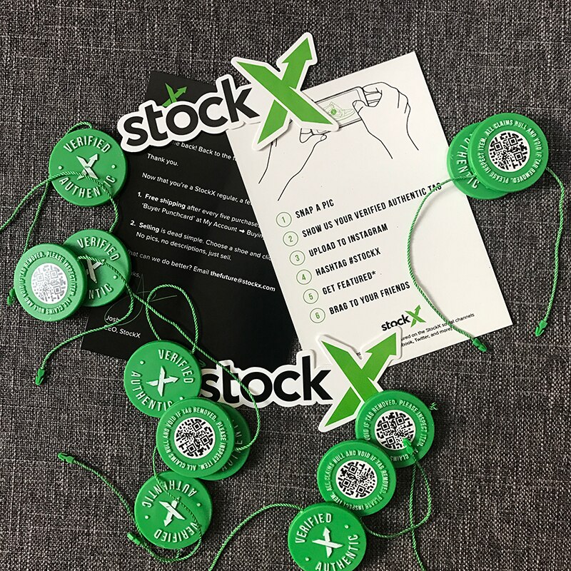10 Sets/partij Voorraad X Og Qr Code Sticker Stockx Kaart Groen Circulaire Tag Plastic Geverifieerd Authentieke Schoen Gesp Accessoires