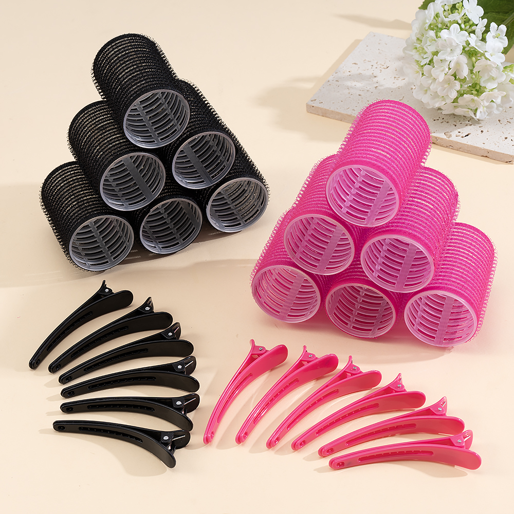 24 pçs/set auto aperto rolos de cabelo sem calor grampo de cabelo rolos cachos sem calor franja de cabelo volume auto-adesivo gancho diy ferramentas de estilo